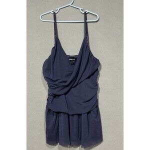Express Blue Foldover Tank Top Womens Size Medium Mesh Shirred Mermaid Feminine‎